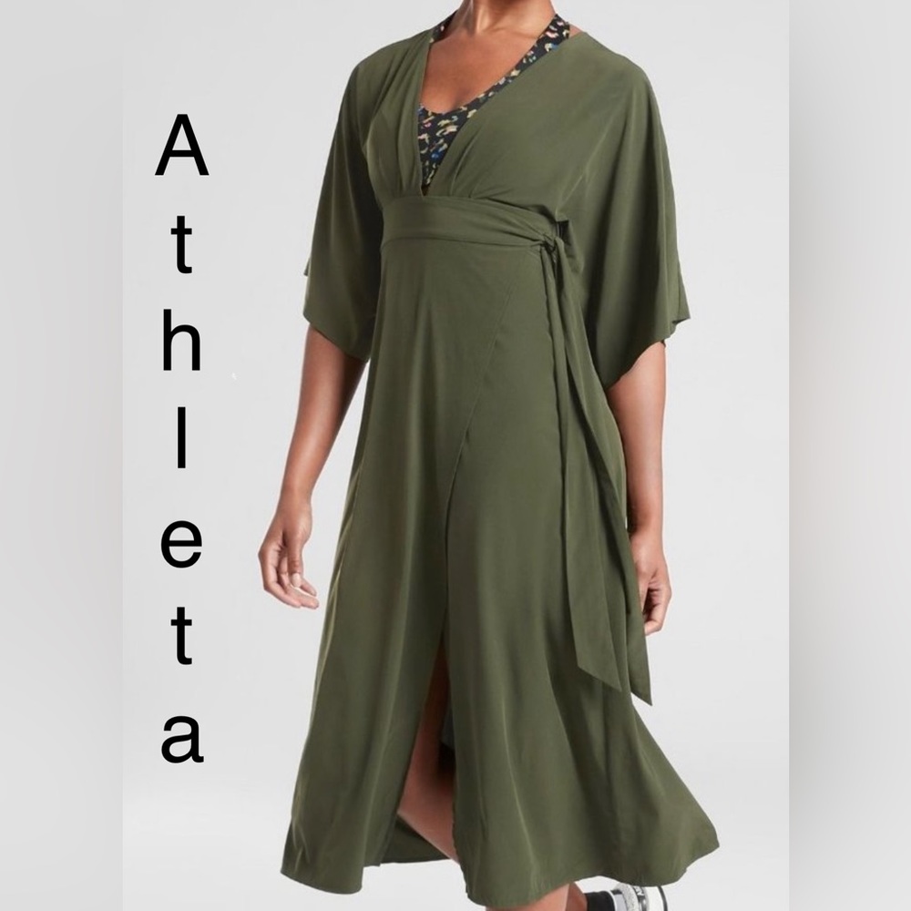 Athleta Calistoga olive green wrap dress sz M